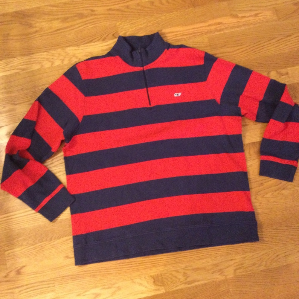 Vineyard Vines- Most Comfortable Red/Navy Striped Cotton Pullover. Size L